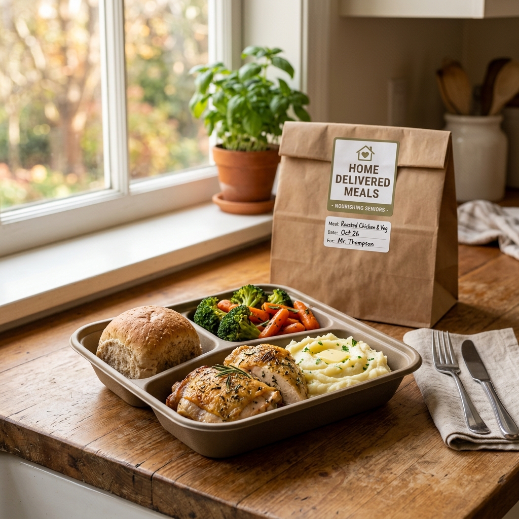 Nutritious dietitian-approved home delivered meal tray for seniors